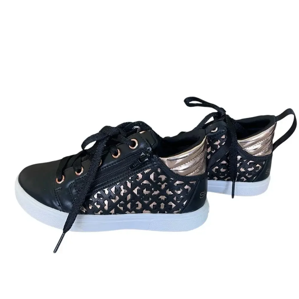 Skechers Faux Leather Geometric Design Side Zip High Top Sneakers Black Gold 13